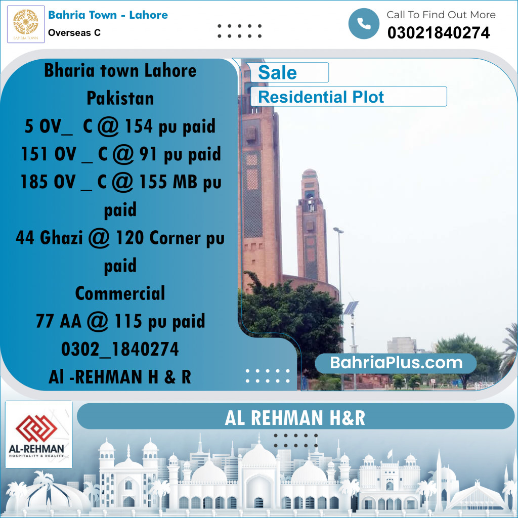 10 Marla Residential Plot for Sale in Overseas C -  Bahria Town, Lahore - (BP-260835)