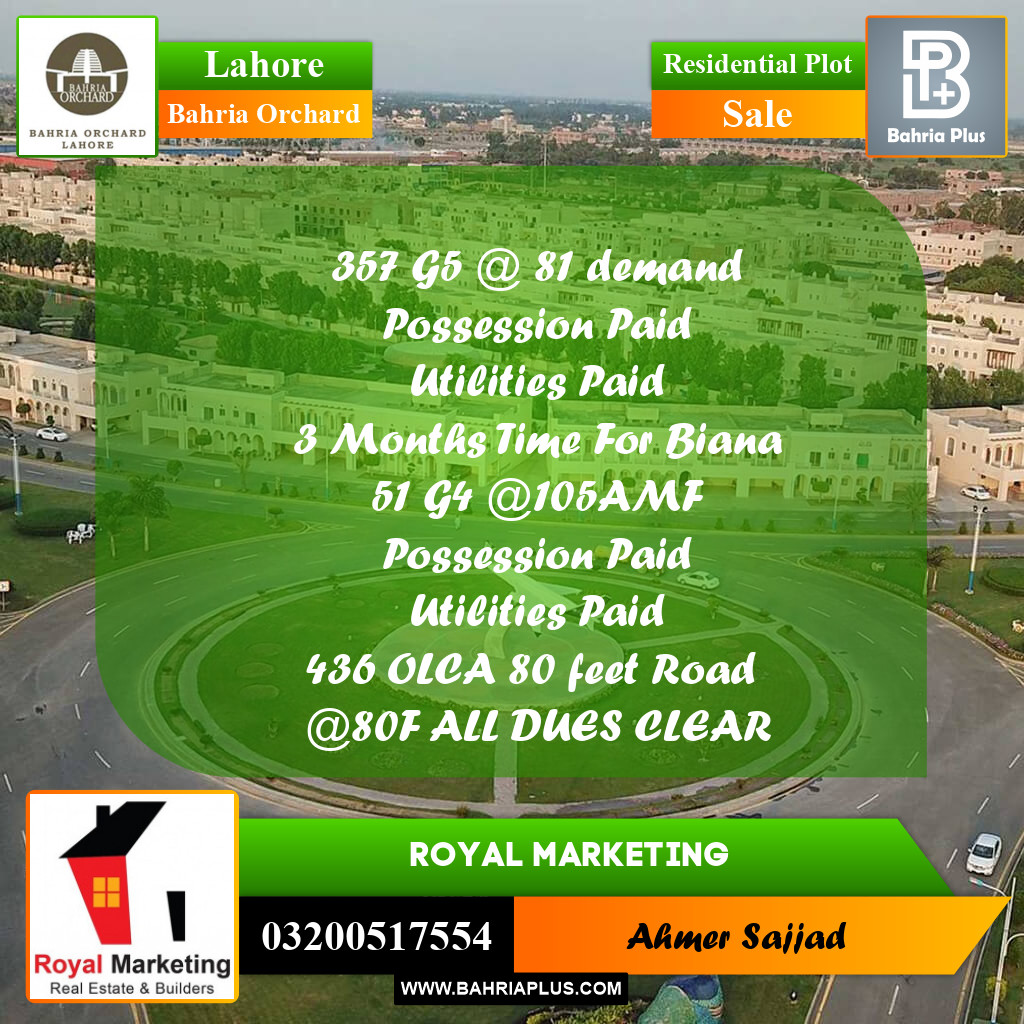 Residential Plot for Sale in Bahria Orchard, Lahore - (BP-260836)