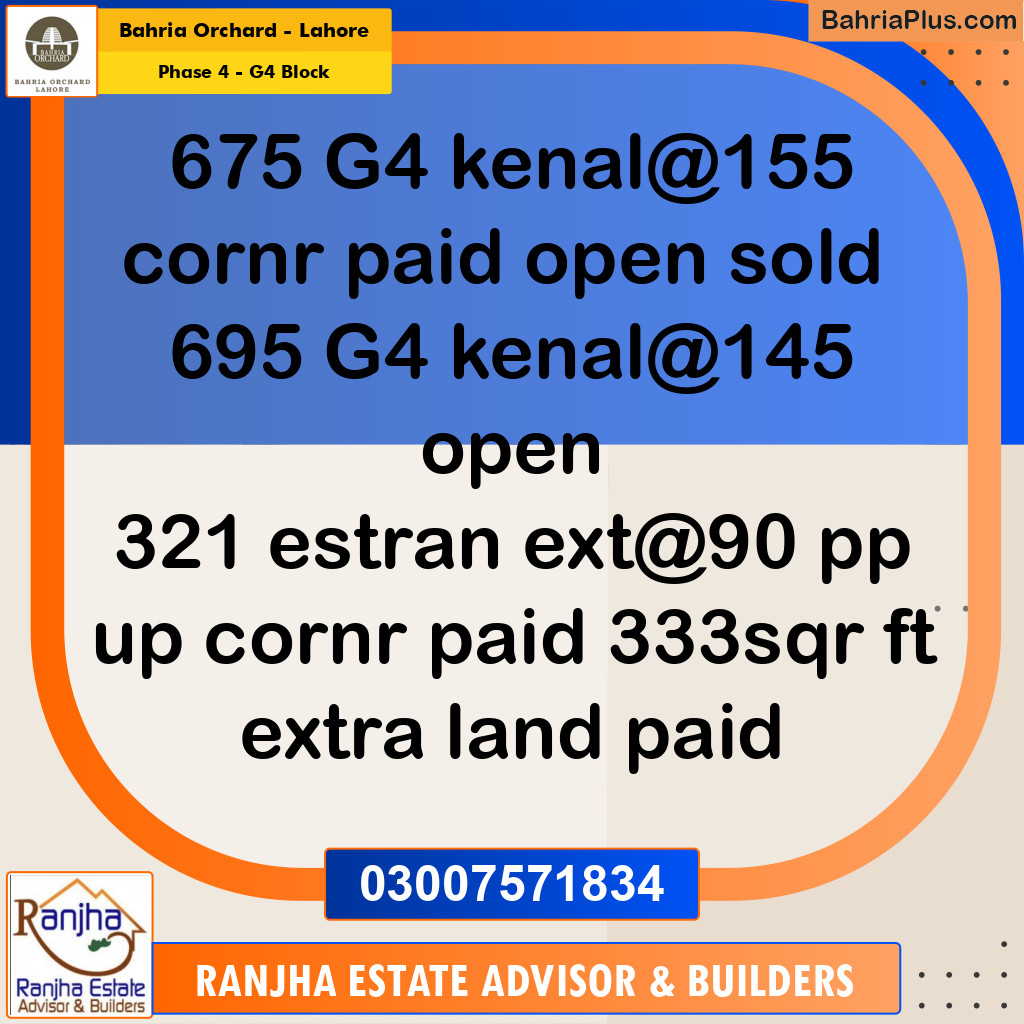 1 Kanal Residential Plot for Sale in Phase 4 - G4 Block -  Bahria Orchard, Lahore - (BP-260900)