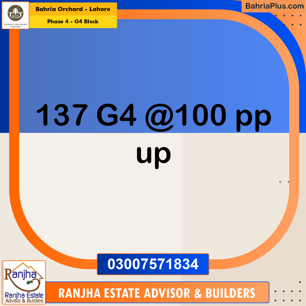 10 Marla Residential Plot for Sale in Phase 4 - G4 Block -  Bahria Orchard, Lahore - (BP-260903)