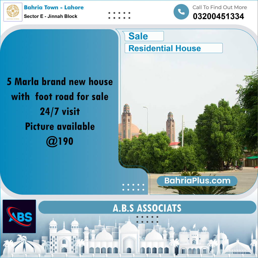 5 Marla Residential House for Sale in Sector E - Jinnah Block -  Bahria Town, Lahore - (BP-260919)