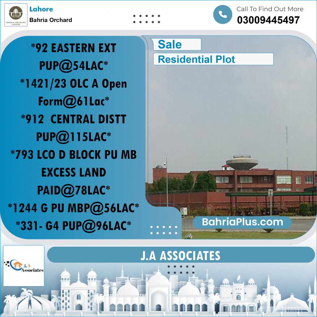 Residential Plot for Sale in Bahria Orchard, Lahore - (BP-260948)