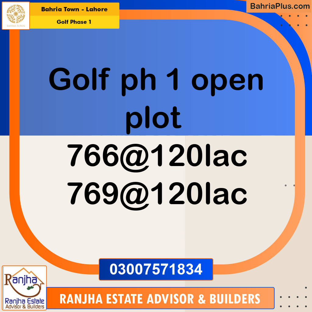 10 Marla Residential Plot for Sale in Golf Phase 1 -  Bahria Town, Lahore - (BP-260969)