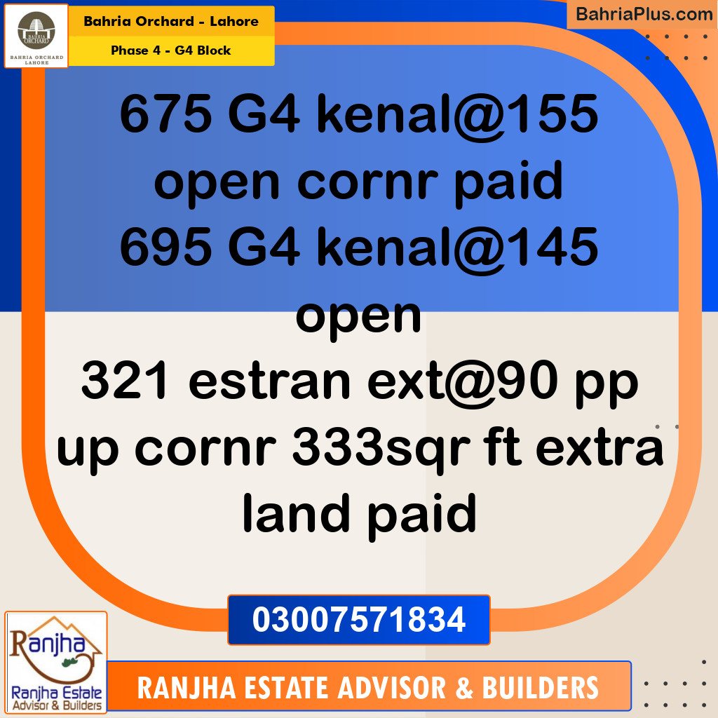 1 Kanal Residential Plot for Sale in Phase 4 - G4 Block -  Bahria Orchard, Lahore - (BP-260978)