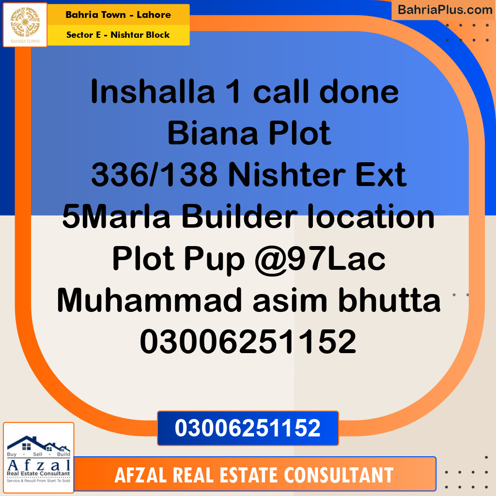5 Marla Residential Plot for Sale in Sector E - Nishtar Block -  Bahria Town, Lahore - (BP-261012)