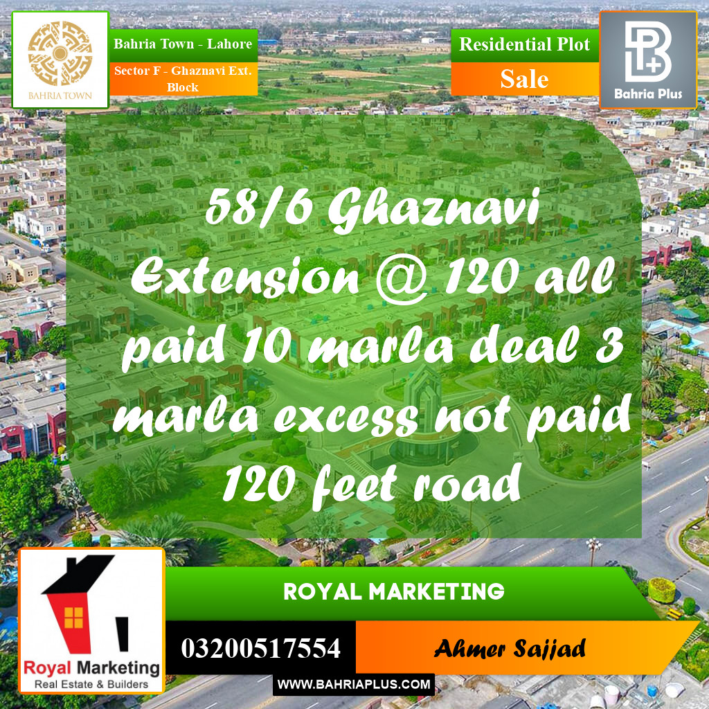 10 Marla Residential Plot for Sale in Sector F - Ghaznavi Ext. Block -  Bahria Town, Lahore - (BP-261015)