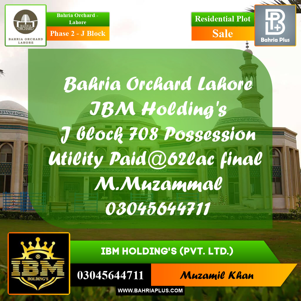 8 Marla Residential Plot for Sale in Phase 2 - J Block -  Bahria Orchard, Lahore - (BP-261050)