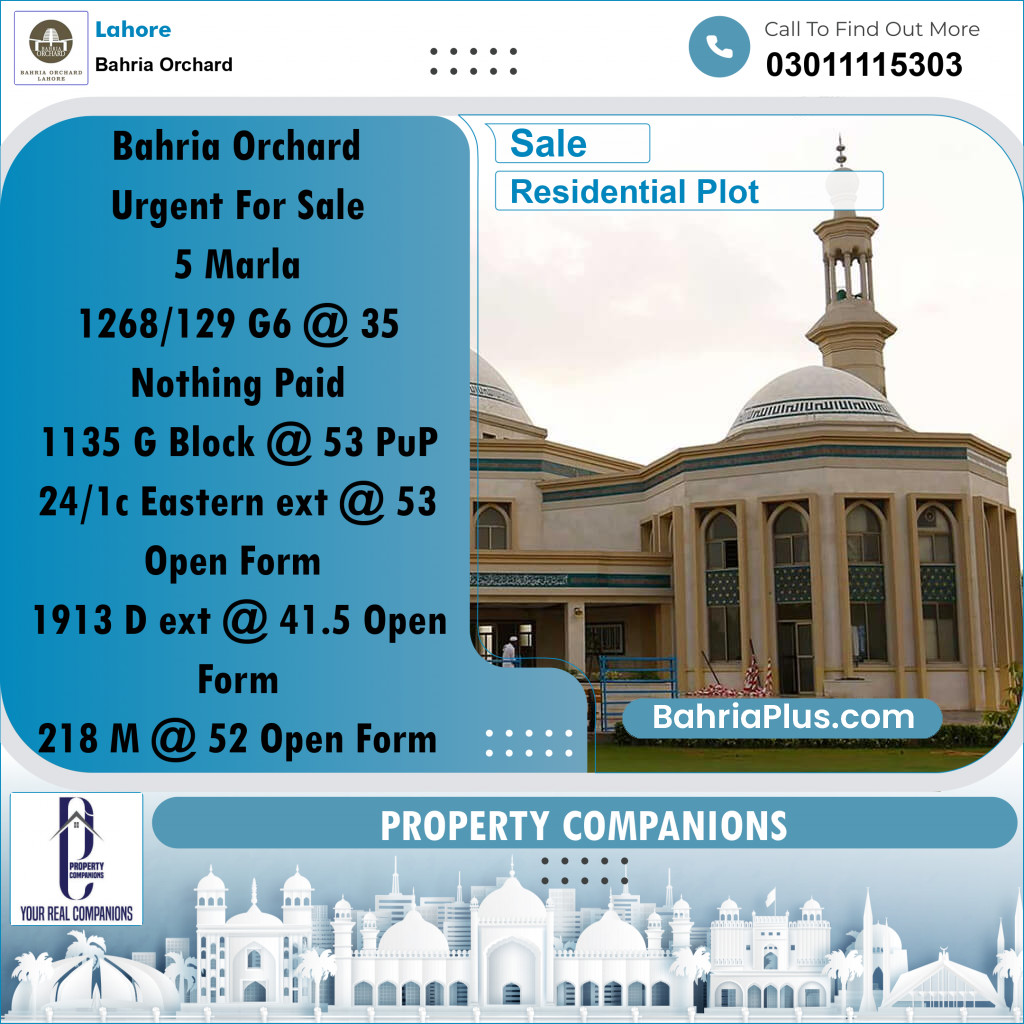 Residential Plot for Sale in Bahria Orchard, Lahore - (BP-261076)