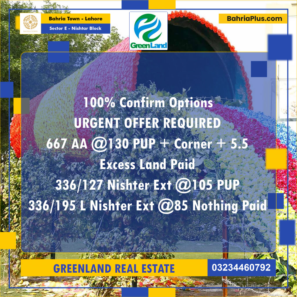 10 Marla Residential Plot for Sale in Sector E - Nishtar Block -  Bahria Town, Lahore - (BP-261094)