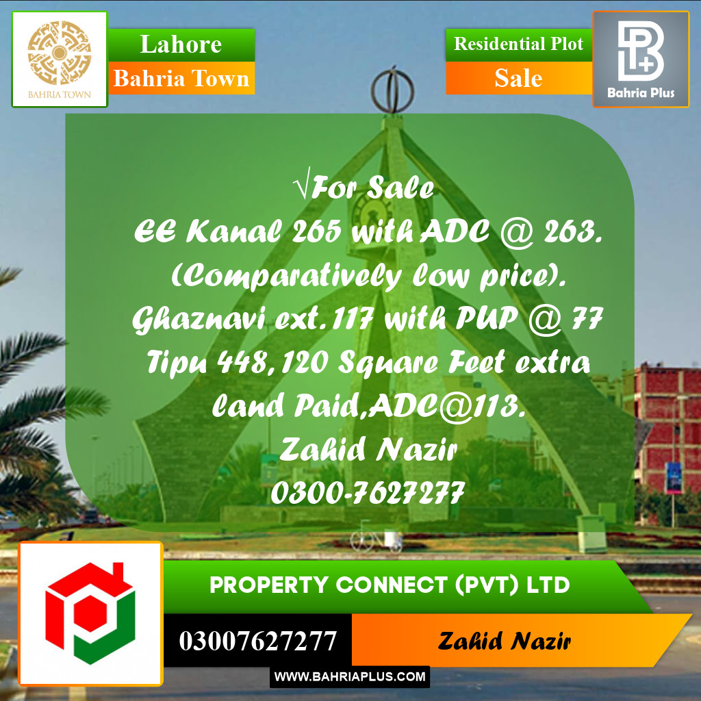 Residential Plot for Sale in Bahria Town, Lahore - (BP-261110)