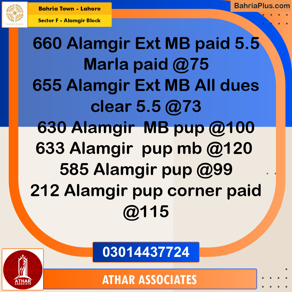 5 Marla Residential Plot for Sale in Sector F - Alamgir Block -  Bahria Town, Lahore - (BP-261118)