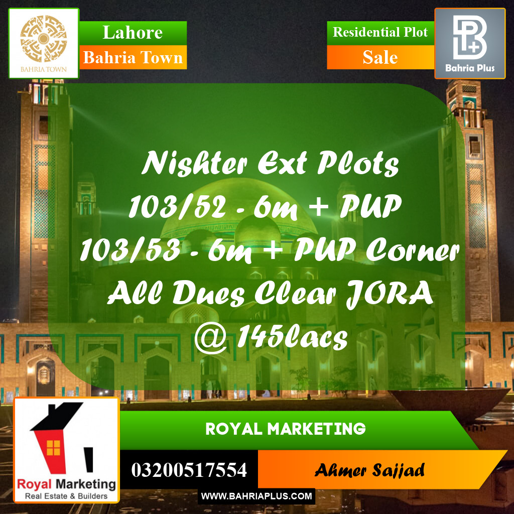 Residential Plot for Sale in Bahria Town, Lahore - (BP-261123)