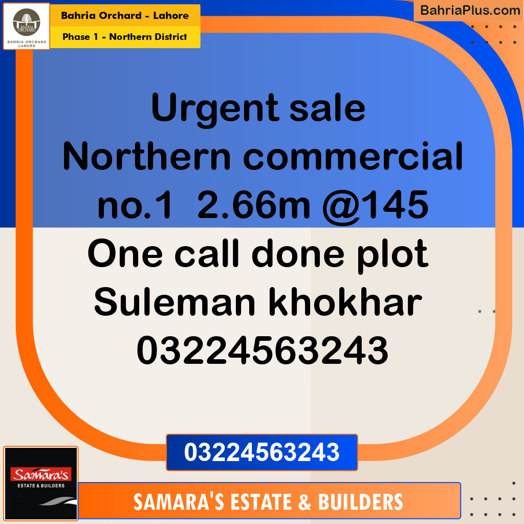 2.66 Marla Residential Plot for Sale in Phase 1 - Northern District -  Bahria Orchard, Lahore - (BP-261132)