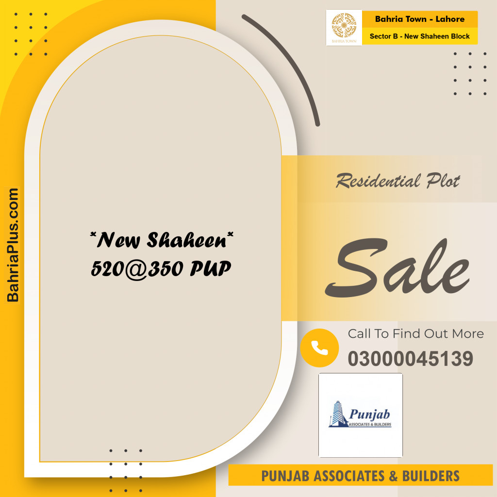 20 Marla Residential Plot for Sale in Sector B - New Shaheen Block -  Bahria Town, Lahore - (BP-261163)