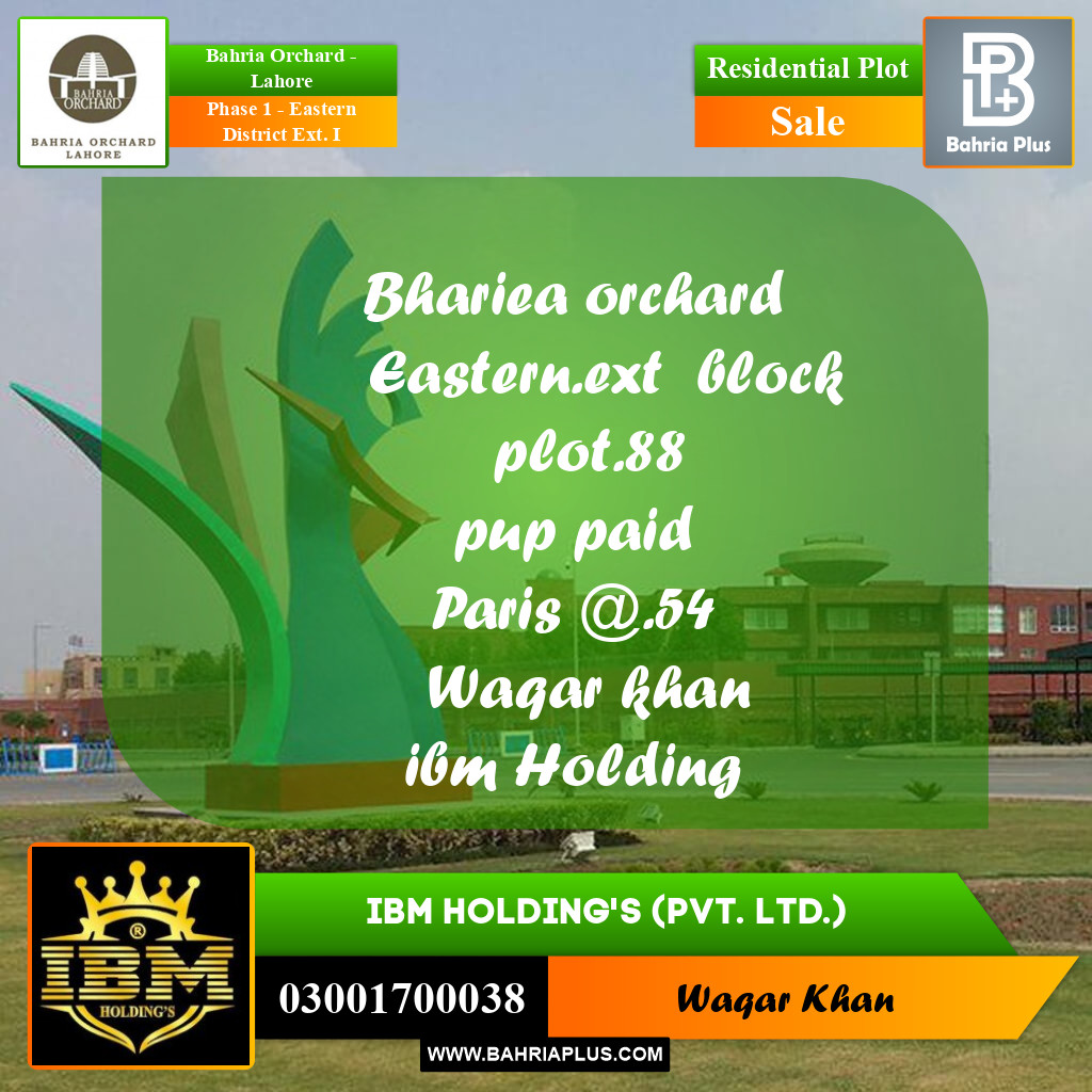 5 Marla Residential Plot for Sale in Phase 1 - Eastern District Ext. I -  Bahria Orchard, Lahore - (BP-261185)