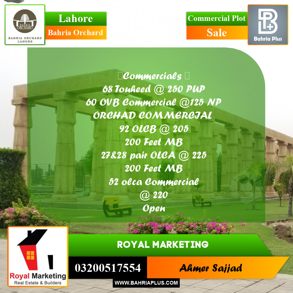 Commercial Plot for Sale in Bahria Orchard, Lahore - (BP-261200)