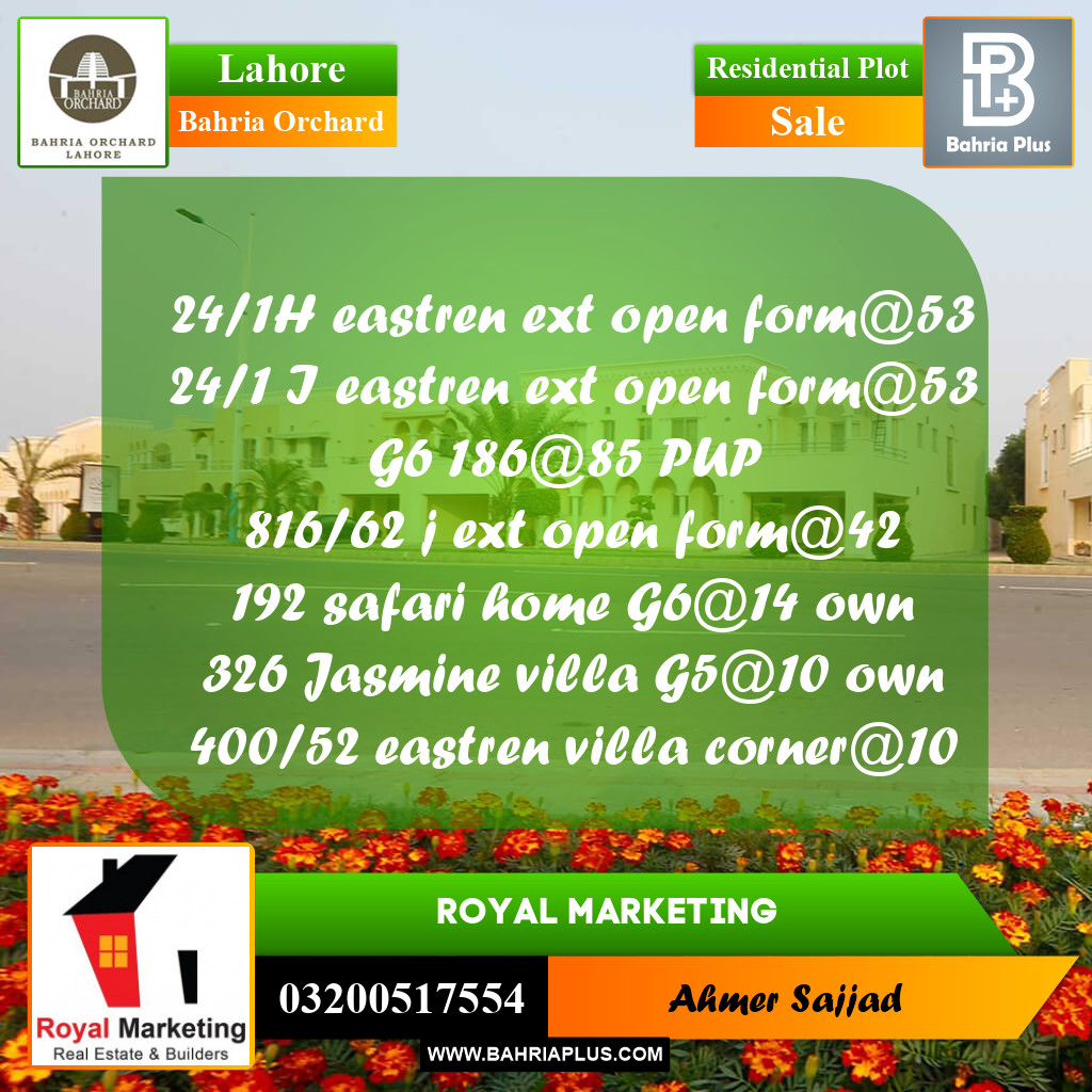 Residential Plot for Sale in Bahria Orchard, Lahore - (BP-261201)