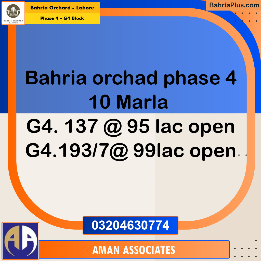 10 Marla Residential Plot for Sale in Phase 4 - G4 Block -  Bahria Orchard, Lahore - (BP-261224)