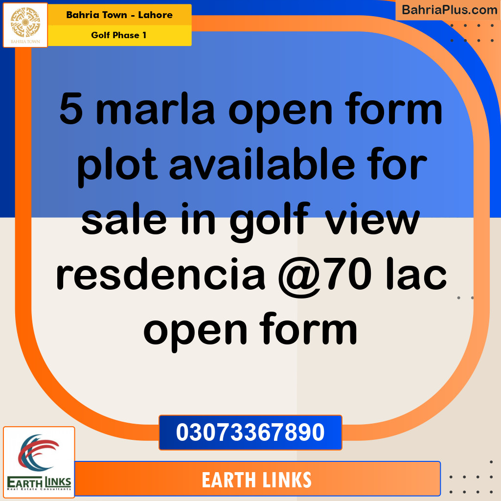 5 Marla Residential Plot for Sale in Golf Phase 1 -  Bahria Town, Lahore - (BP-261227)