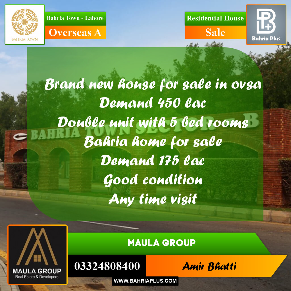 10 Marla Residential House for Sale in Overseas A -  Bahria Town, Lahore - (BP-261228)