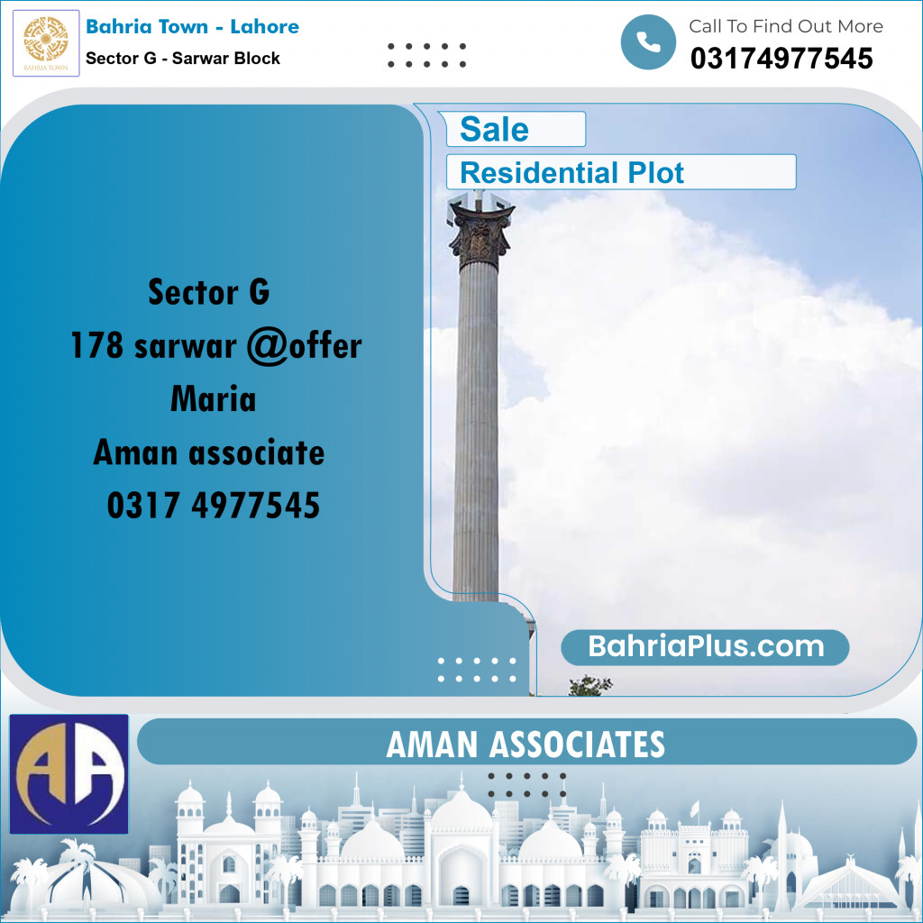 Residential Plot for Sale in Sector G - Sarwar Block -  Bahria Town, Lahore - (BP-261233)