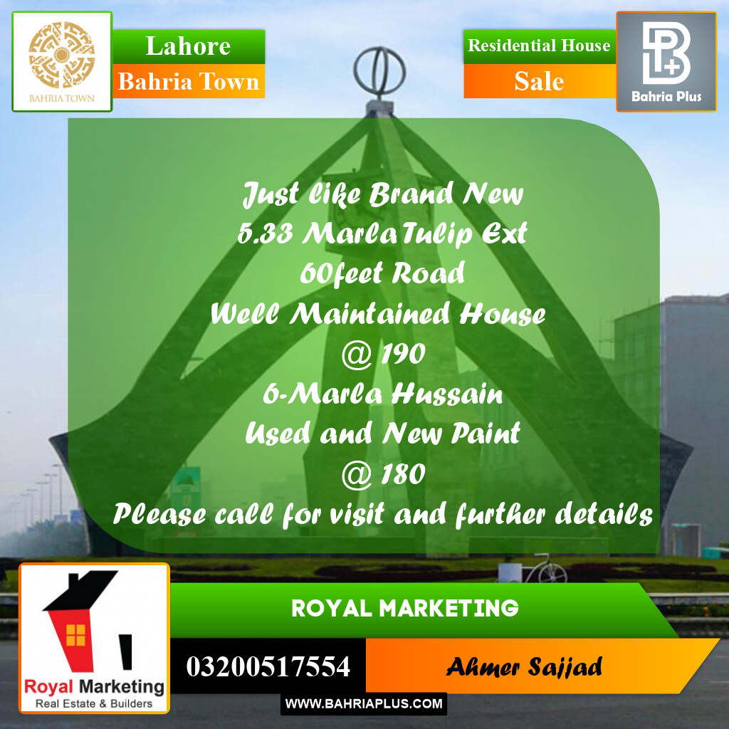 Residential House for Sale in Bahria Town, Lahore - (BP-261234)