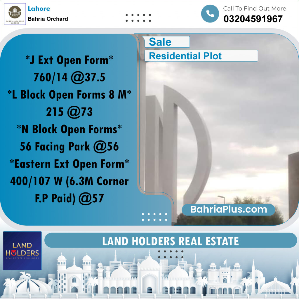 Residential Plot for Sale in Bahria Orchard, Lahore - (BP-261238)