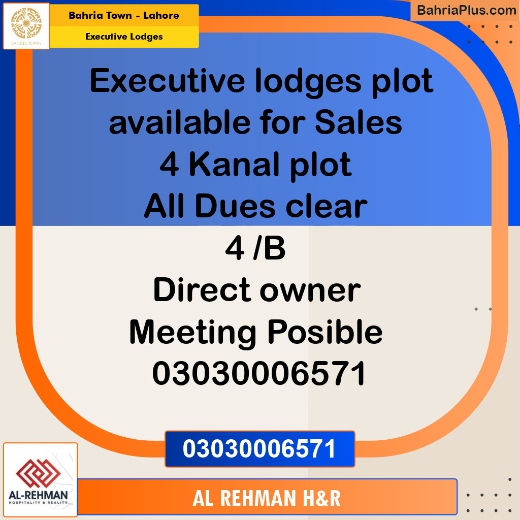4 Kanal Residential Plot for Sale in Executive Lodges -  Bahria Town, Lahore - (BP-261241)