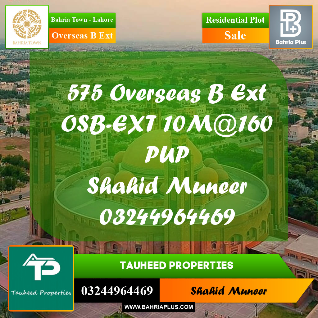 10 Marla Residential Plot for Sale in Overseas B Ext -  Bahria Town, Lahore - (BP-261252)