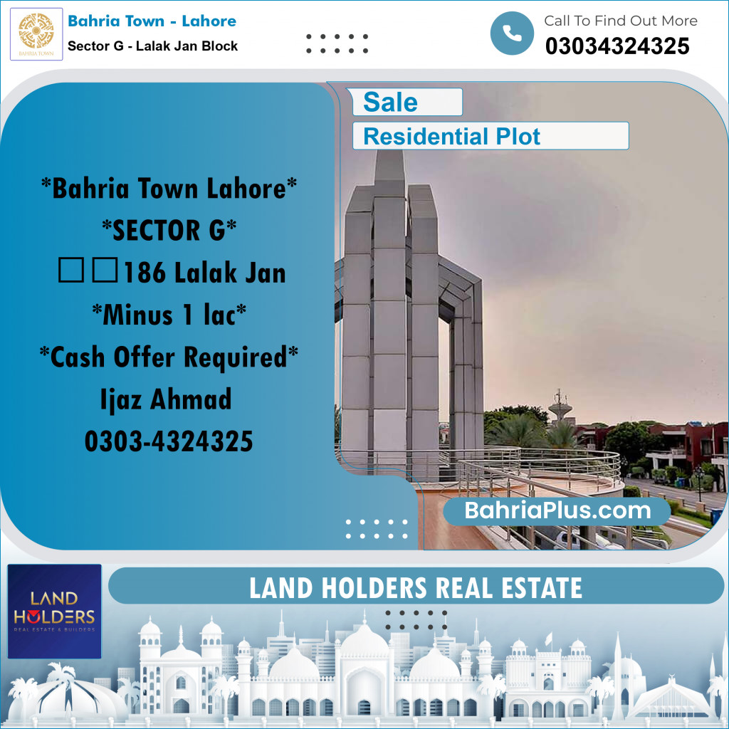 5 Marla Residential Plot for Sale in Sector G - Lalak Jan Block -  Bahria Town, Lahore - (BP-261295)