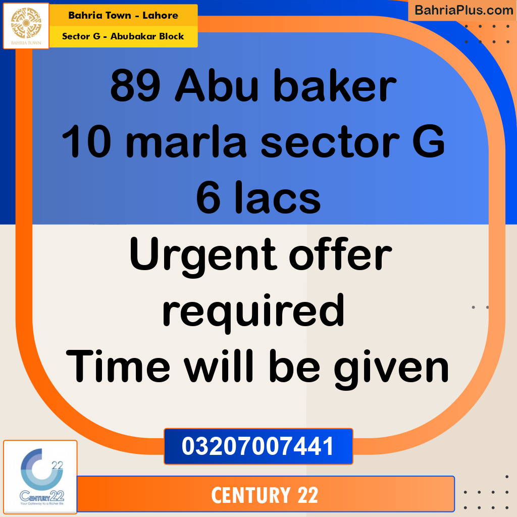 10 Marla Residential Plot for Sale in Sector G - Abubakar Block -  Bahria Town, Lahore - (BP-261298)