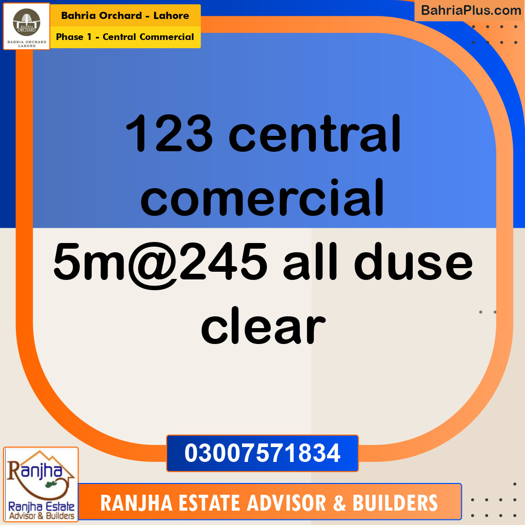 5 Marla Commercial Plot for Sale in Phase 1 - Central Commercial -  Bahria Orchard, Lahore - (BP-261315)