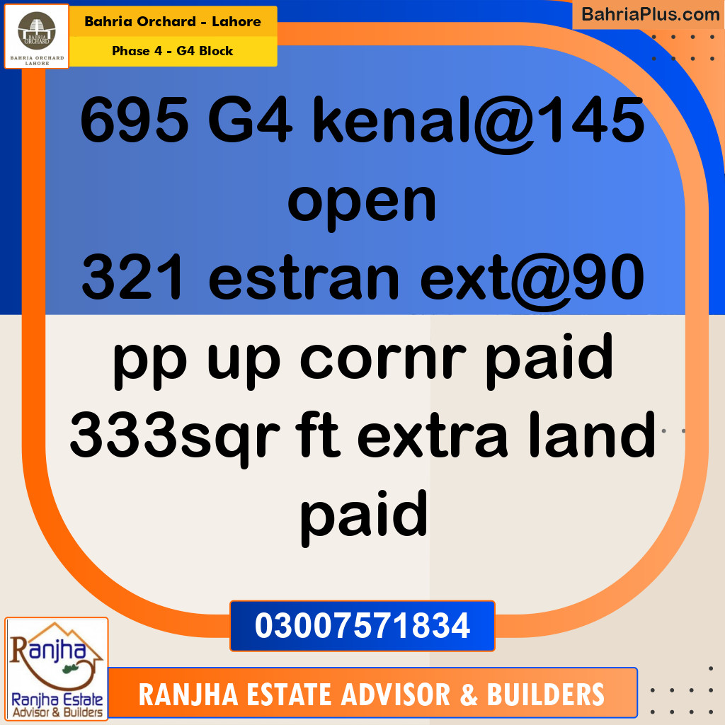 1 Kanal Residential Plot for Sale in Phase 4 - G4 Block -  Bahria Orchard, Lahore - (BP-261351)