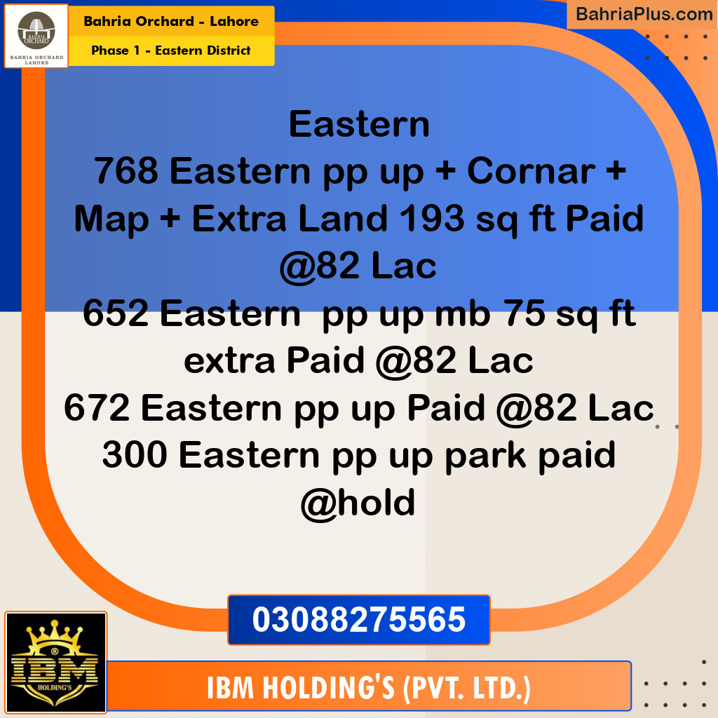 5 Marla Residential Plot for Sale in Phase 1 - Eastern District -  Bahria Orchard, Lahore - (BP-261379)