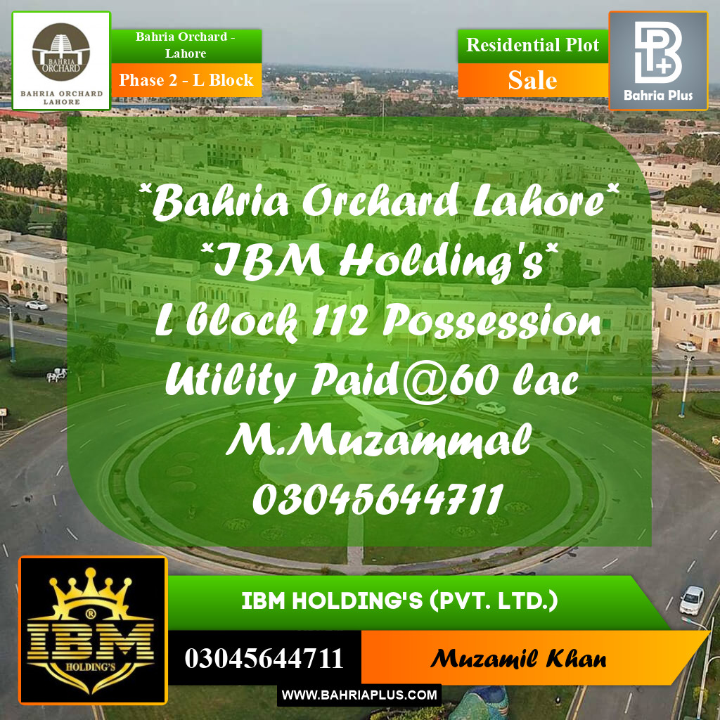 5 Marla Residential Plot for Sale in Phase 2 - L Block -  Bahria Orchard, Lahore - (BP-261391)
