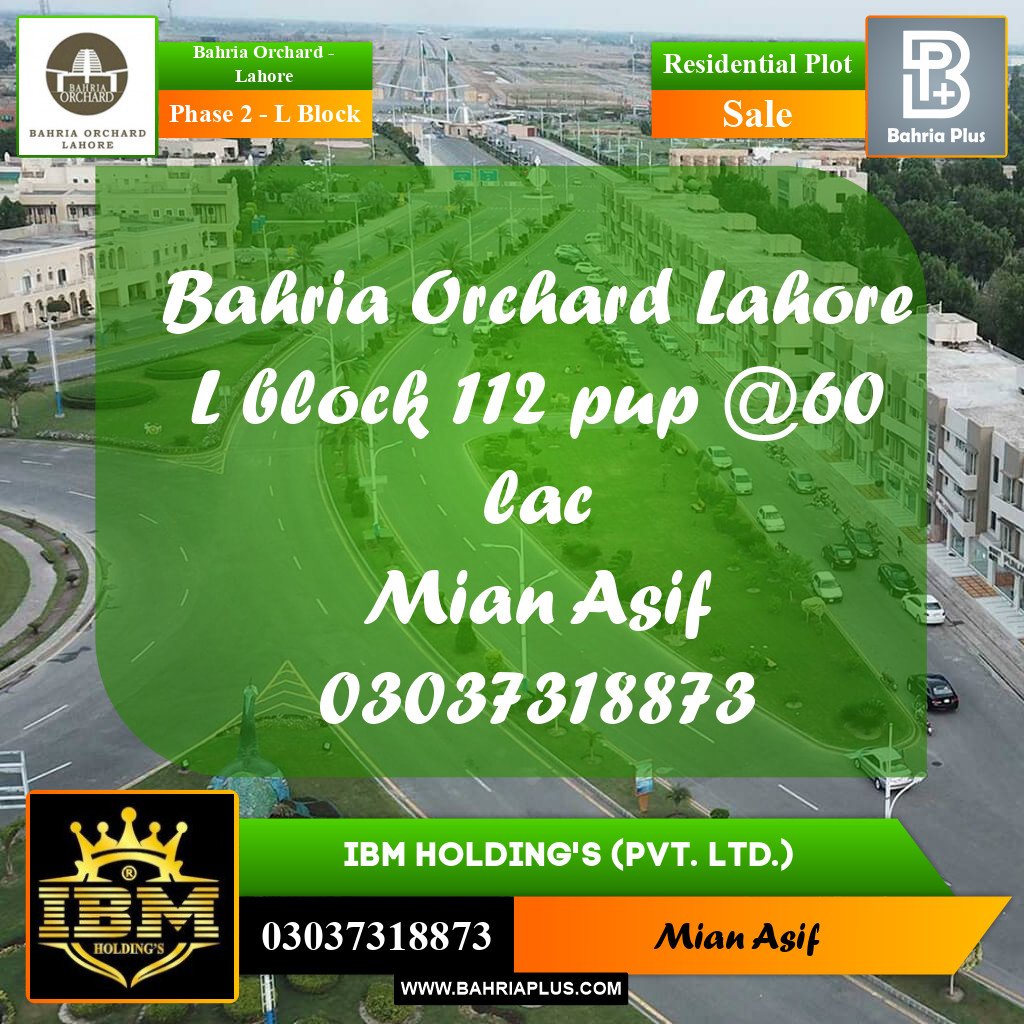 5 Marla Residential Plot for Sale in Phase 2 - L Block -  Bahria Orchard, Lahore - (BP-261396)