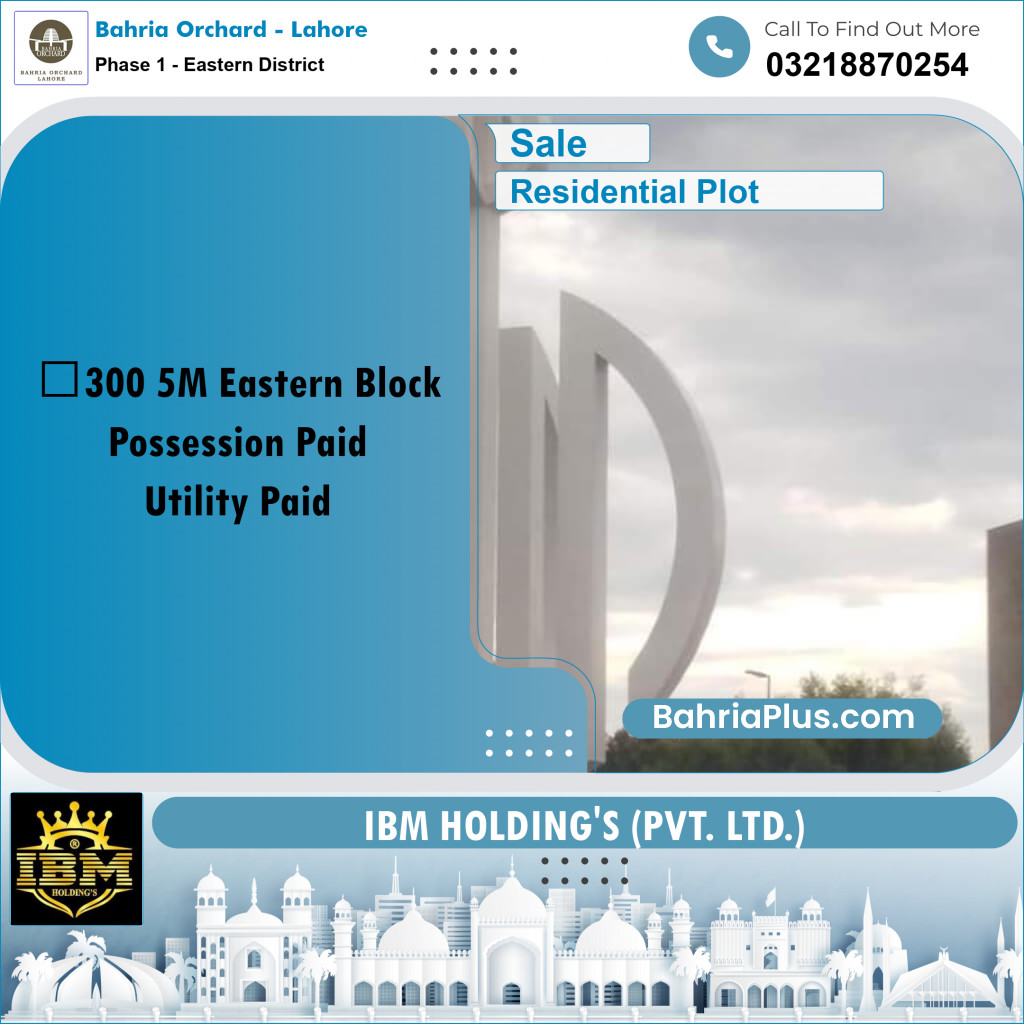 5 Marla Residential Plot for Sale in Phase 1 - Eastern District -  Bahria Orchard, Lahore - (BP-261400)