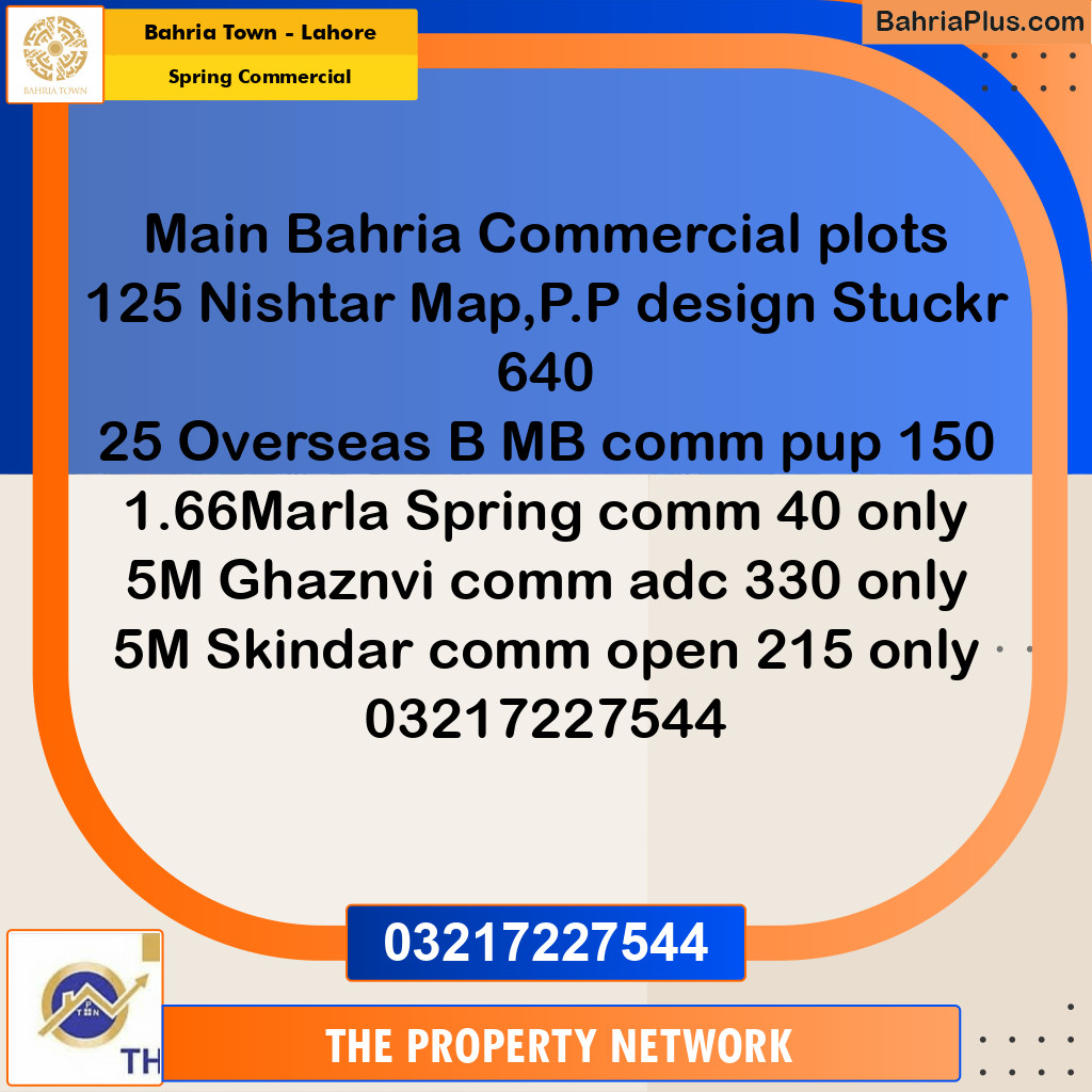 3 Marla Commercial Plot for Sale in Spring Commercial -  Bahria Town, Lahore - (BP-261438)