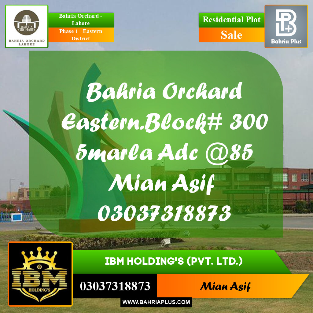 5 Marla Residential Plot for Sale in Phase 1 - Eastern District -  Bahria Orchard, Lahore - (BP-261443)