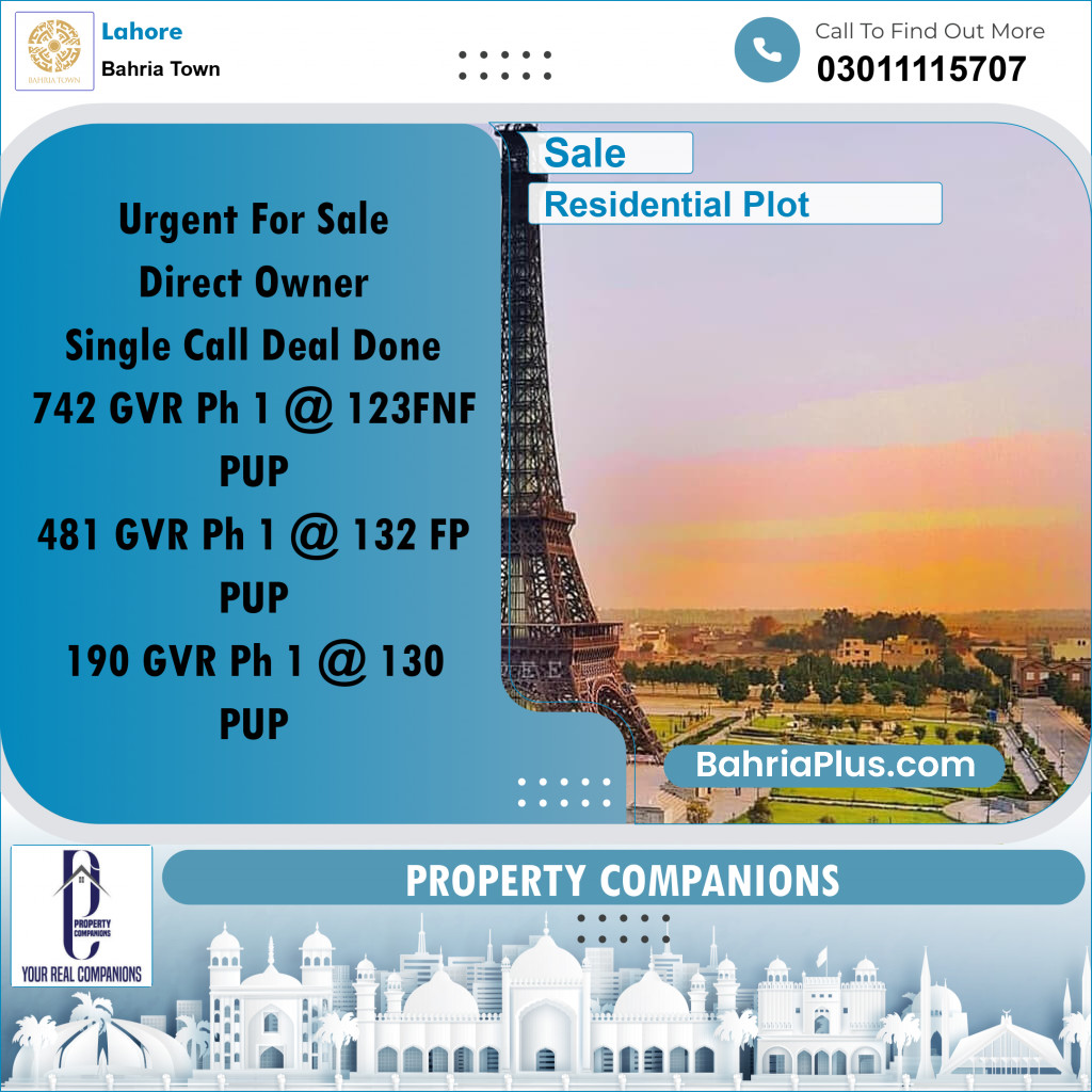 Residential Plot for Sale in Bahria Town, Lahore - (BP-261451)