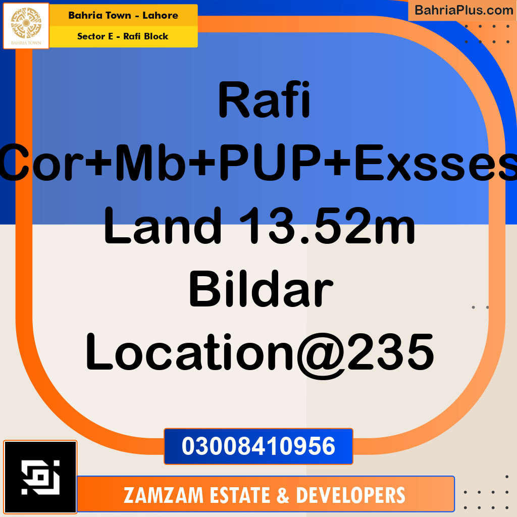 13.52 Marla Residential Plot for Sale in Sector E - Rafi Block -  Bahria Town, Lahore - (BP-261472)