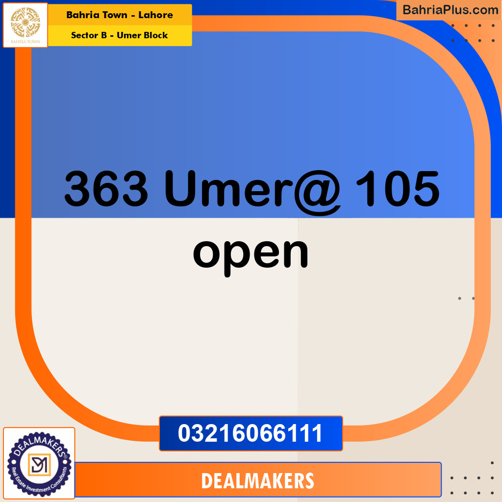 Residential Plot for Sale in Sector B - Umer Block -  Bahria Town, Lahore - (BP-261478)