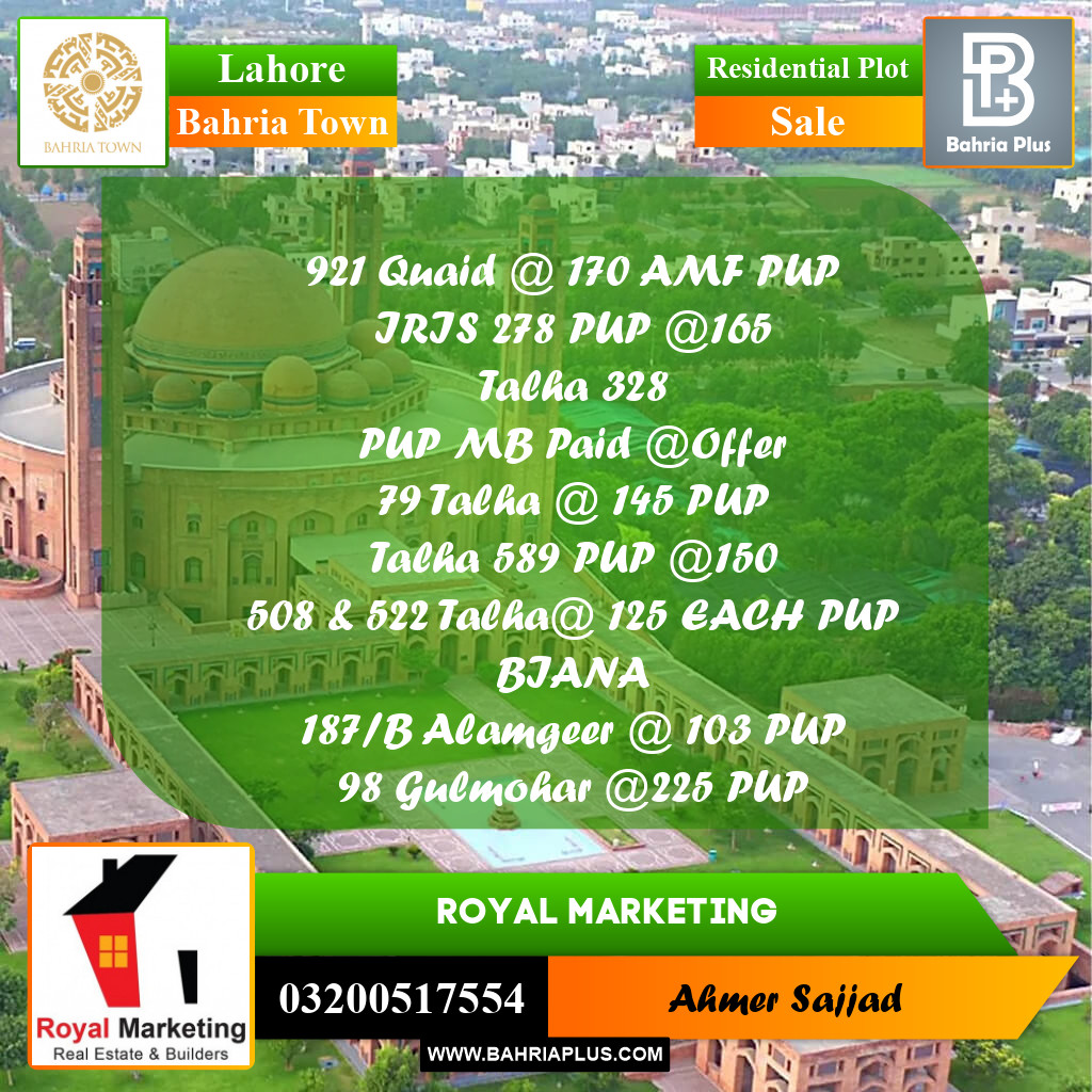 Residential Plot for Sale in Bahria Town, Lahore - (BP-261519)
