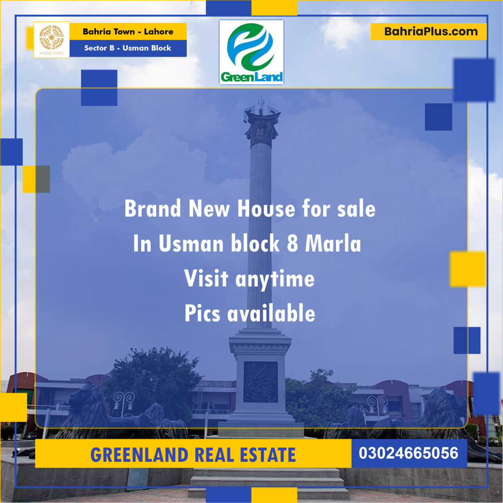 8 Marla Residential House for Sale in Sector B - Usman Block -  Bahria Town, Lahore - (BP-261525)