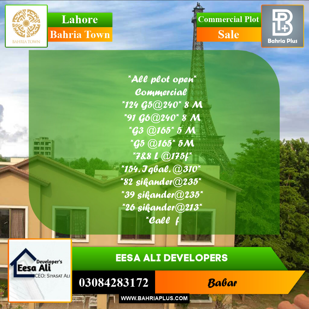 Commercial Plot for Sale in Bahria Town, Lahore - (BP-261530)