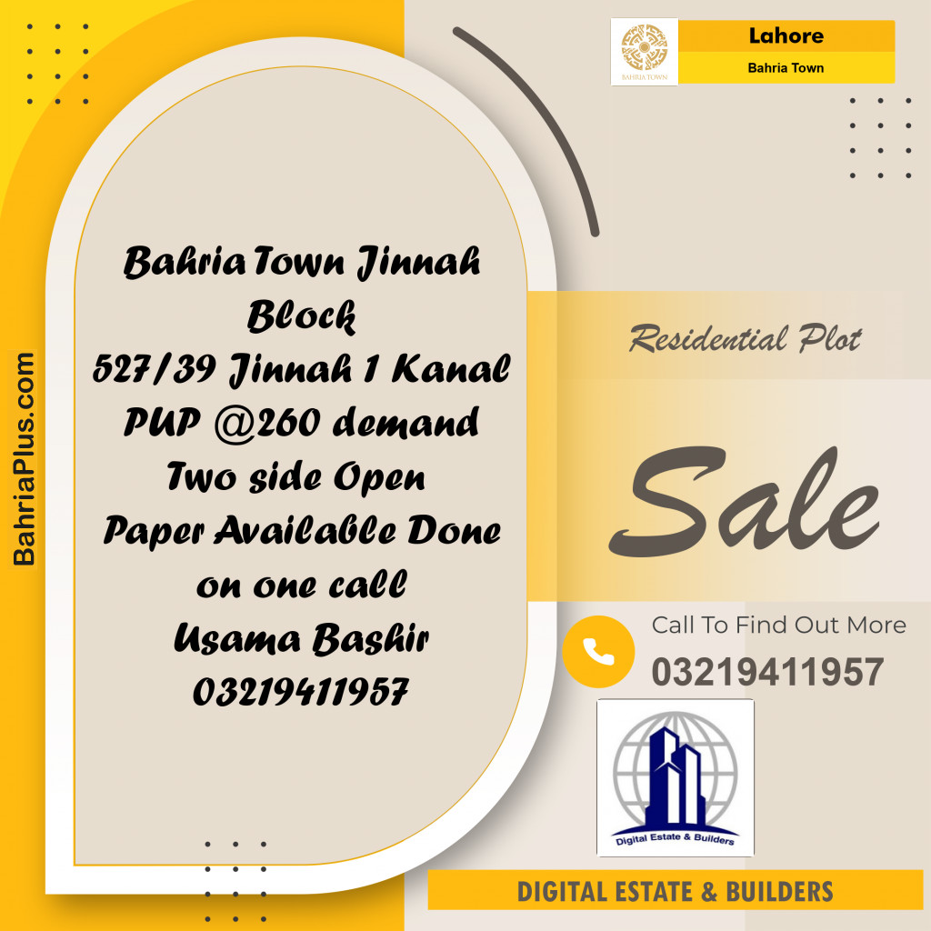 Residential Plot for Sale in Bahria Town, Lahore - (BP-261600)