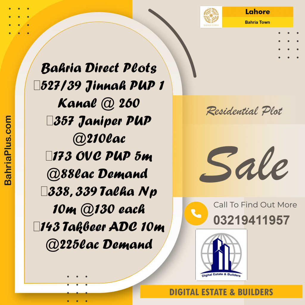 Residential Plot for Sale in Bahria Town, Lahore - (BP-261604)