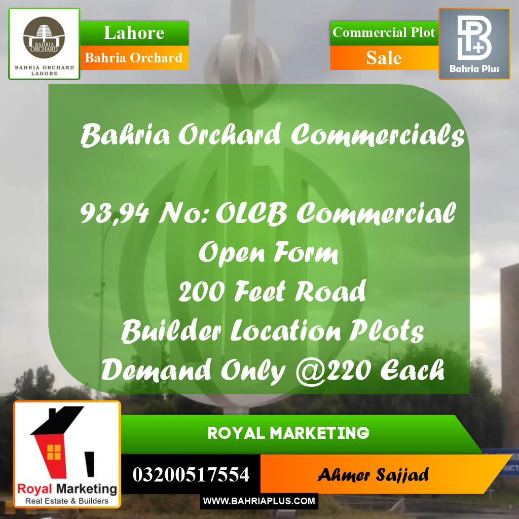 Commercial Plot for Sale in Bahria Orchard, Lahore - (BP-261612)