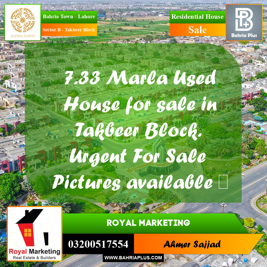 Residential House for Sale in Sector B - Takbeer Block -  Bahria Town, Lahore - (BP-261613)