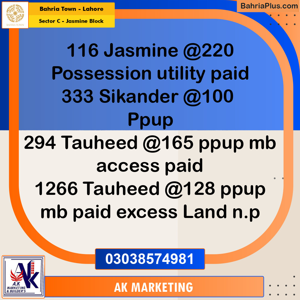 10 Marla Residential Plot for Sale in Sector C - Jasmine Block -  Bahria Town, Lahore - (BP-261615)